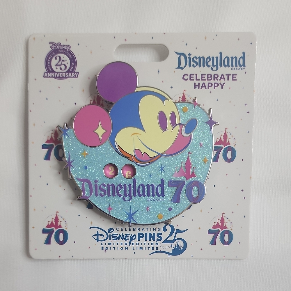 NWT Disneyland 70th Anniversary Count Down Date Changer Mickey Mouse Pin